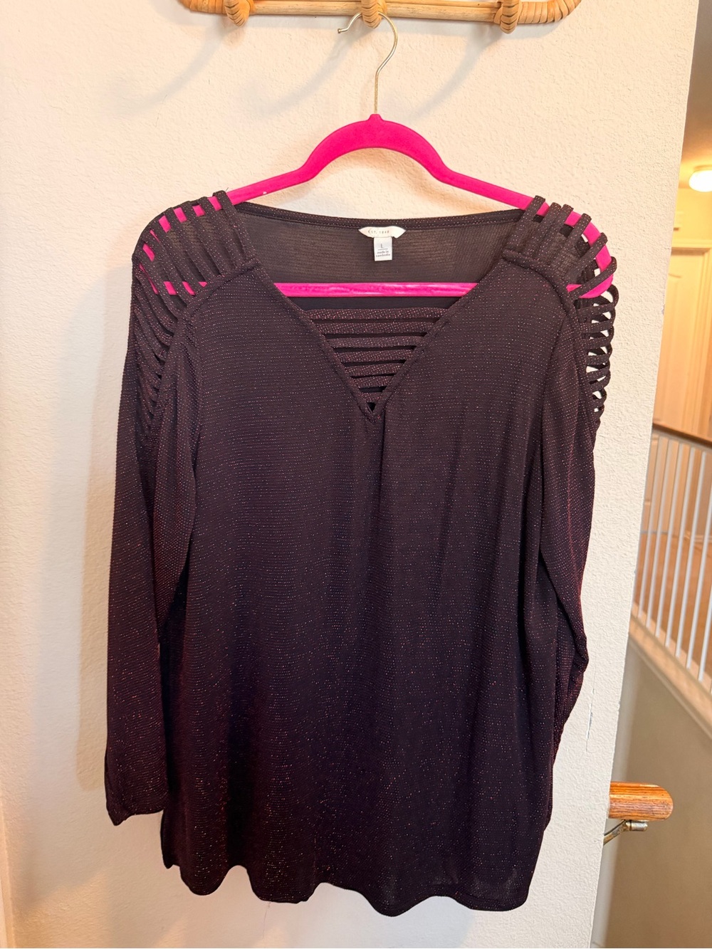 Cato Black Long Sleeve Cutout Shoulder Top